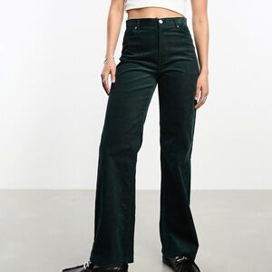 White Fox Forest Green Corduroy Wide Leg Pant